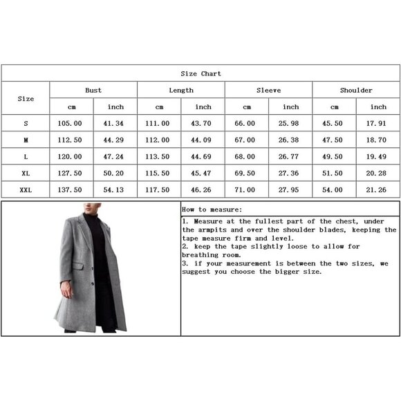 Chouyatou Men's Fall Winter Office Single Breasted Long Dress Wool Coat Overcoat - Picture 3 of 3